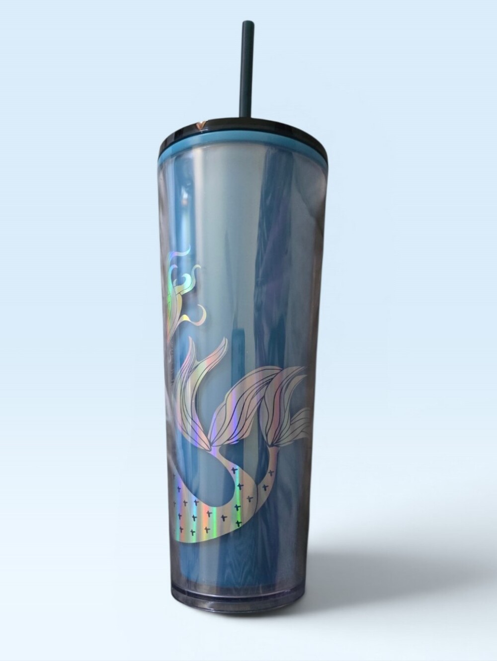 Starbucks Iridescent Blue Mermaid Holographic Tumbler with Teal Colored Straw - Picture 3 of 7